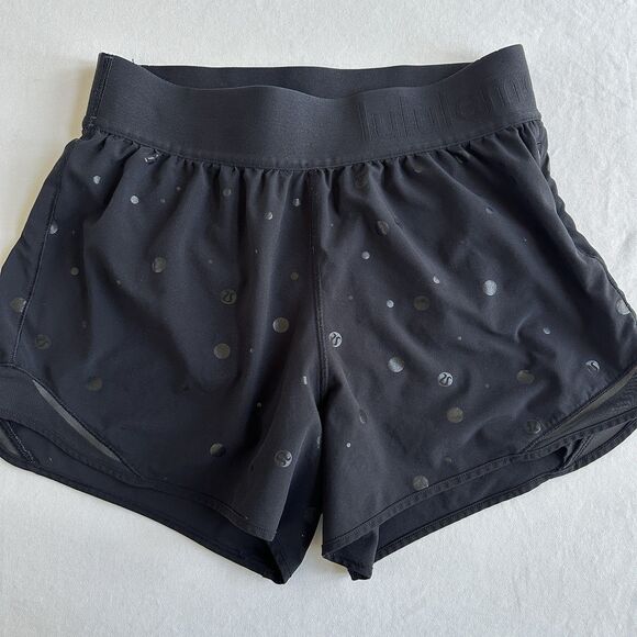 Lululemon Hotty Hot High Rise Lined Women's Sz 6 Short 4" Poco Logo Foil Black - Picture 2 of 6